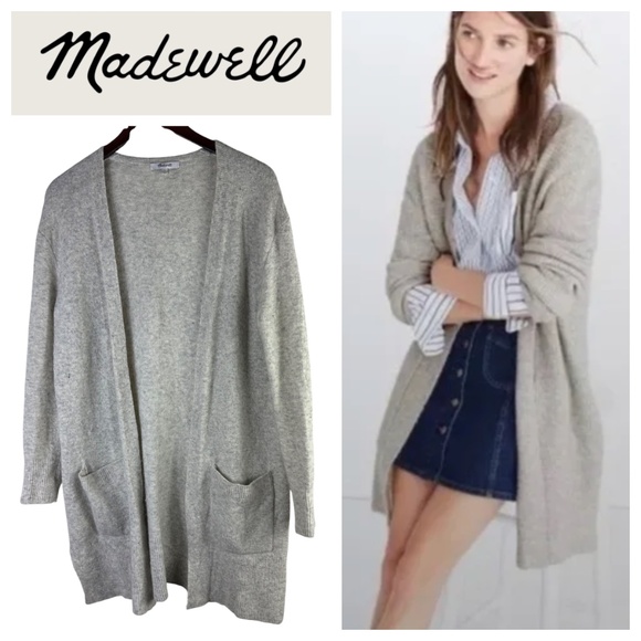 Madewell Kent Open Cardigan Sweater Sz Small Oversized Gray Wool Pockets Cozy - Picture 1 of 5